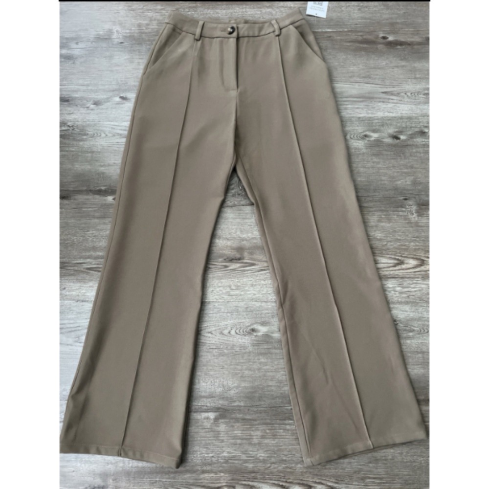 12th Tribe Office Hours Trousers Women S Tan Wide Leg Pintuck Seam Professional